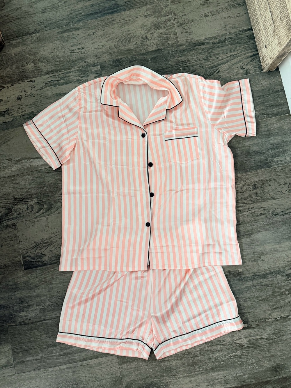 Target Pink & White Striped Short Pajama Set with Contrast Trim